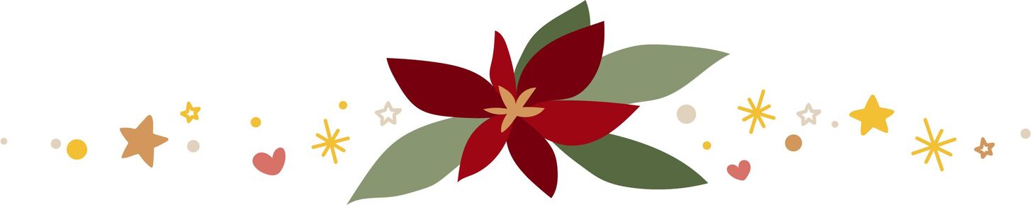  A colorful flower illustration with red blooms and green leaves, surrounded by small, colorful decorations. 
