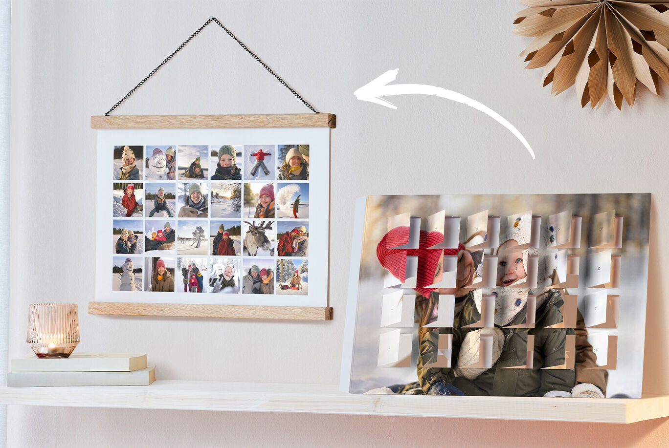 Frame with several photos and a Little Red Riding Hood image, creatively staged.