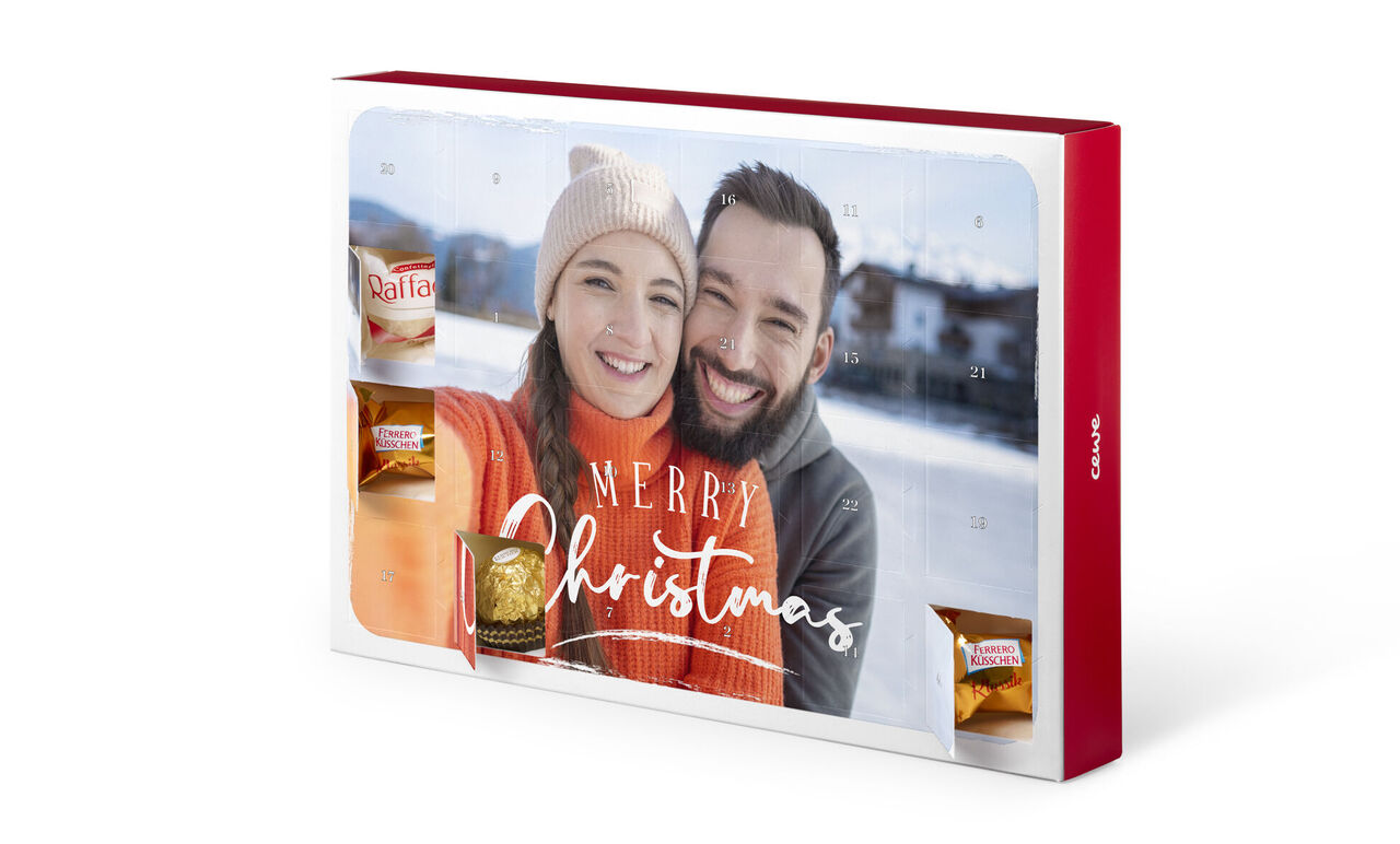 A colorful Advent calendar with many sweet surprises in a winter environment.